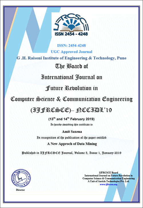 IJFRCSCE E-Certificate